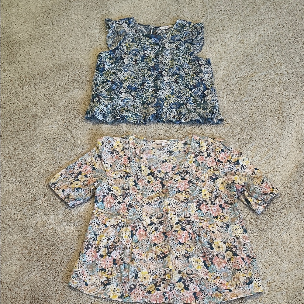 Women’s Floral Short Sleeve Top - Blue & Multicolor and sleeveless ruffle top